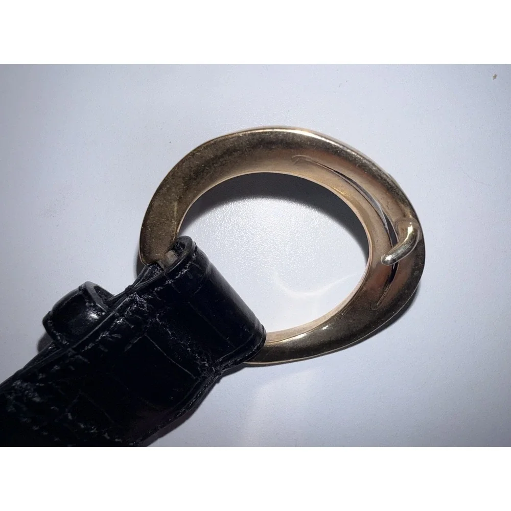 Brighton STARDUST Leather Belt Size 32 M/L Croc Embossed Black Silver Rhineston